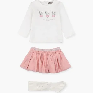 conjunto de camiseta con falda de tul y leotardo
