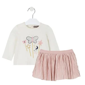 set de blusa y falda rosa plisada