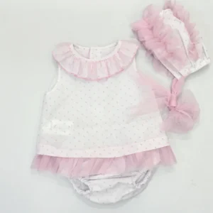 set vestido blanco puntos rosas