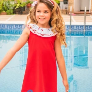 vestido rojo con olan cereza