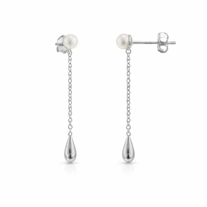 Pendientes perla y cadena con lágrima