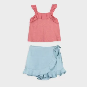 set camiseta y short falda tipo denim
