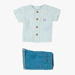 conjunto short y camisa lino a rayas