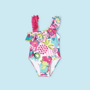 traje de baño, cruzado en en manga, tropical fucsia