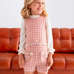 Conjunto Bermuda Combinada Tweed rosa pétalo