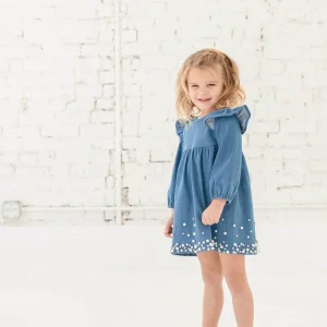 Vestido Mezclilla manga larga perlas