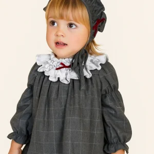 Vestido cuadros plomo cuello blanco