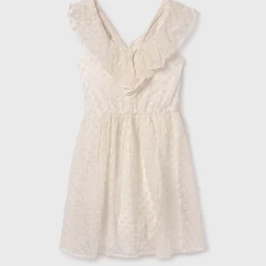 vestido bambula, bordado color beige