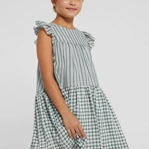 vestido a cuadros con manga rufle