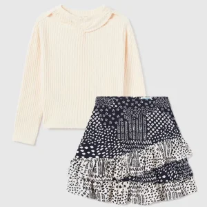 set camiseta manga larga y falda olanes, mayoral