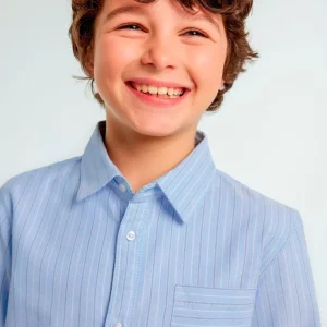 camisa a rayas, azul celeste manga larga