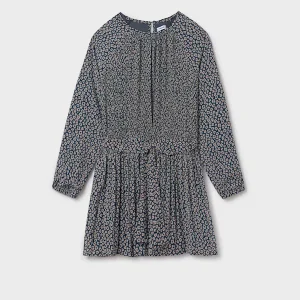 Vestido estampado, plisado estampado petróleo