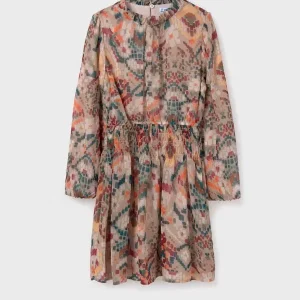 vestido patrones sepia, con smoke en cintura