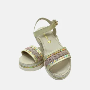 Huarache trenza oro, cierre con hebilla