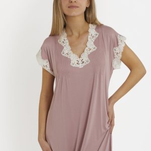 Camisón kaftan  GRACIA viscosa rosa viejo largo