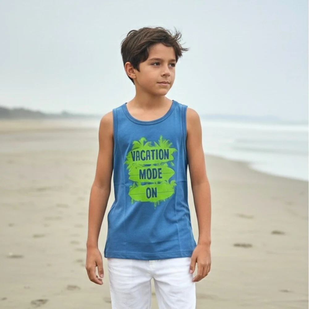 Polo Manga Cero Bividi Niño Algodón Vacation Mode Celeste