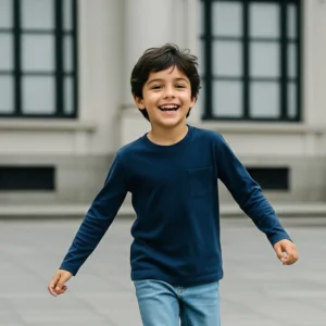 Polo Niño Básico Azul - Bolsillo (100% algodón)