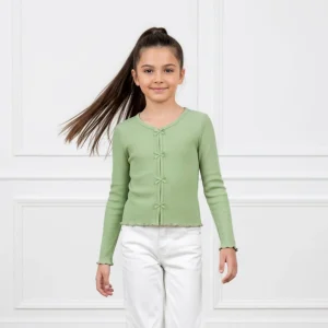 Polo Rib Manga Larga Verde Lazos - Algodón