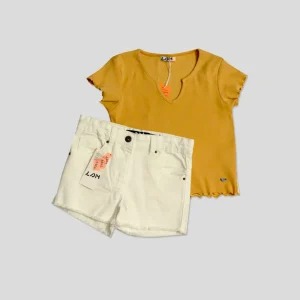 set camiseta con short denim blanco