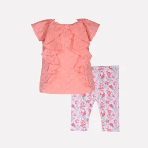 set blusa coral y leggins flores