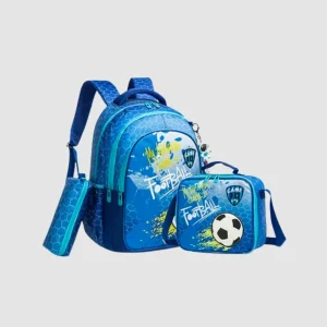 set de mochila, lapicera y lonchera tema fútbol