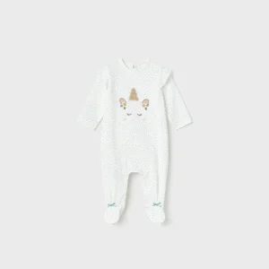 pelele blanco puntos verdes unicornio, para niña