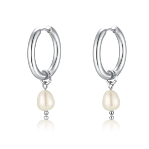 Pendientes Aros Perla Asimétrica