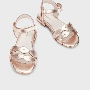 Sandalia oro rosa metalico 2 tiras de ondas velcro