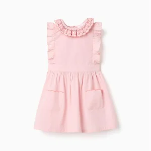 Vestido de popelín con cuello y mangas con volantes rosa para bebé niña
